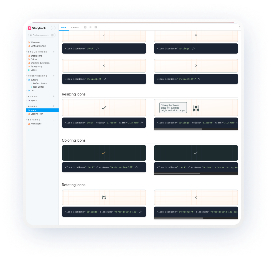 Icons Stoybook documentation